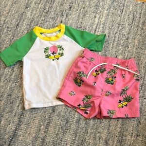 Janie and Jack Green and White Rashguard Swim Set